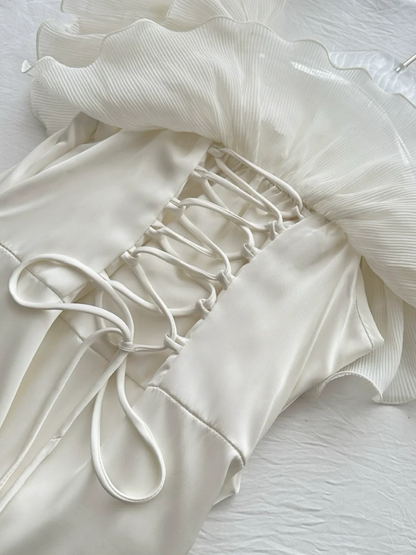 Vintage Ivory Strapless Prom Dress Sheath Ruffled Evening Gown Chiffon Party Dress Long Formal Dress TP4892