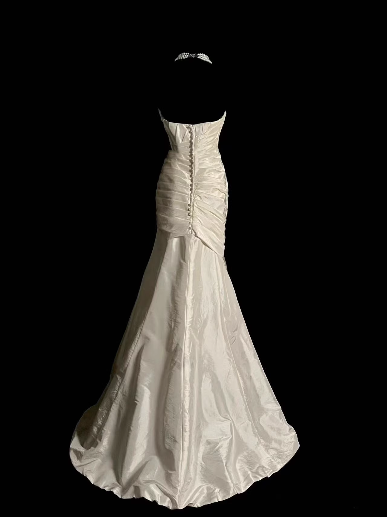 Vintage Ivory Satin Mermaid Evening Gown Strapless Sweetheart Prom Dress TP5151