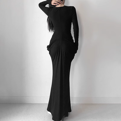 New Sexy V-neck Black Mermaid Long-sleeved Dress TP2898