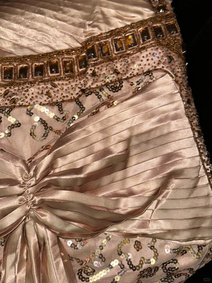 Glamorous Vintage Rose Gold Satin Sequin Sweetheart Strapless Sheath Evening Gown TP5358
