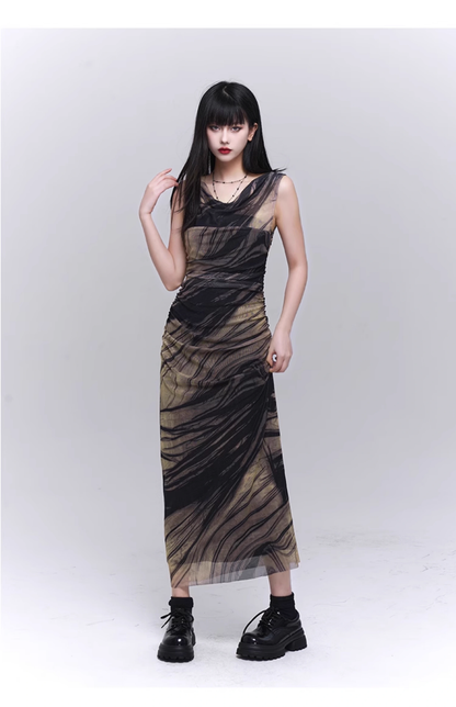 New Simple High Neck & Low Neckline Design Sleeveless Tank Top Dress TP2916
