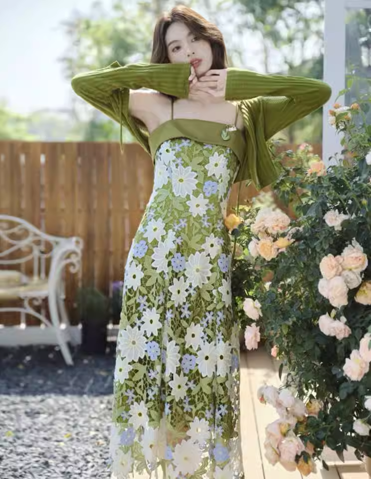 New Simple Short Sleeves Floral Design A-Line Dress TP3039