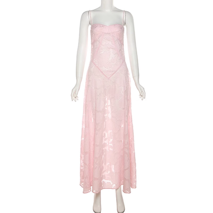 Vintage Pink Applique Spaghetti Strap Design A-line Party Dress TP3885