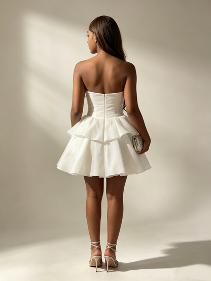Romantic White Strapless Ruffle A-Line Homecoming Dress TP5953