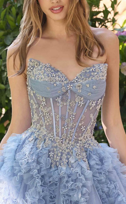 Glamorous Strapless Corset Ruffled Tulle Quinceanera Ball Gown TP5801