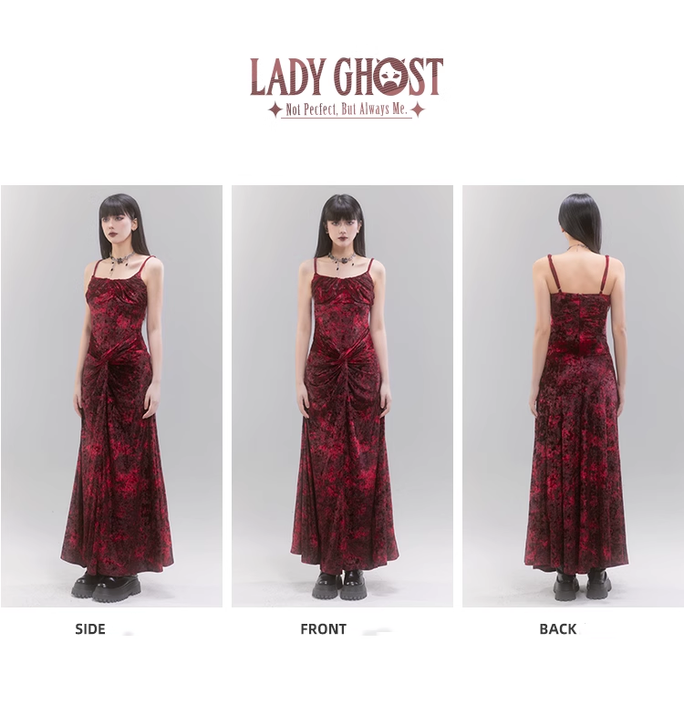 Chic New Design Red Velvet Women Spaghetti Strap Dress TP2945