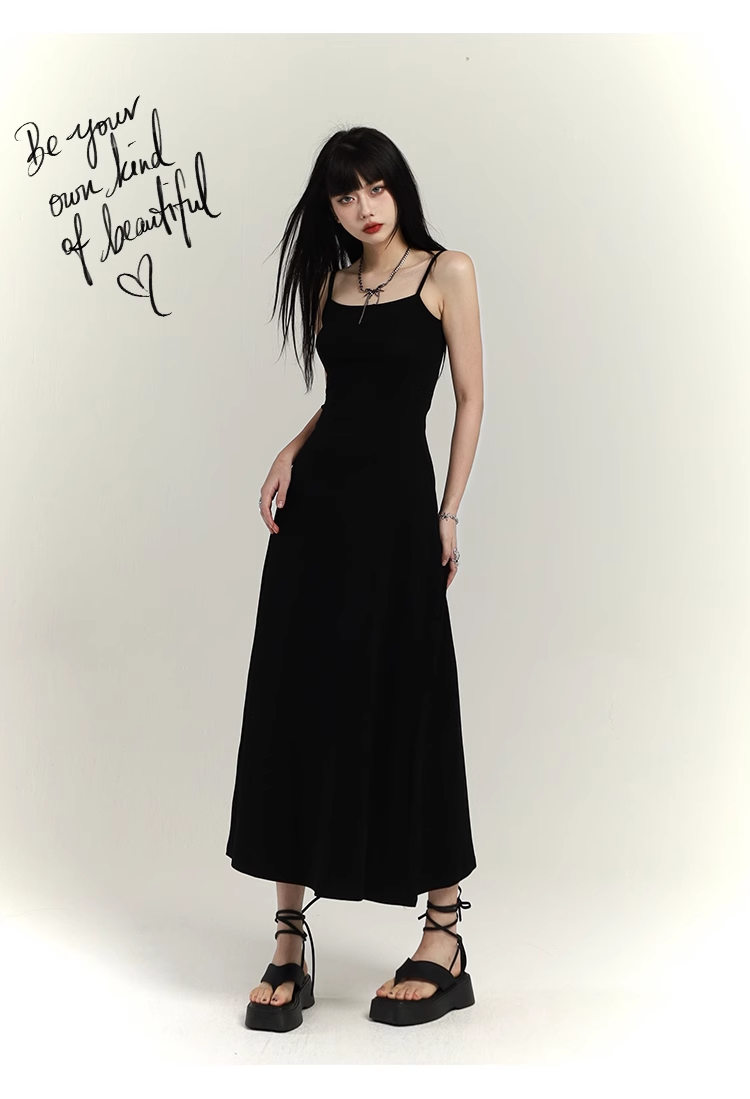 Simple Design Sense Fashion Solid Color Spaghetti Strap Dress TP2927