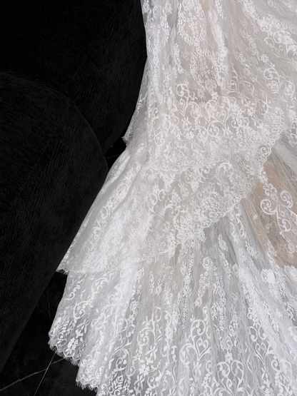 Elegant White Mermaid Off-Shoulder Lace Embroidery Long-Sleeve Wedding Dress TP5389