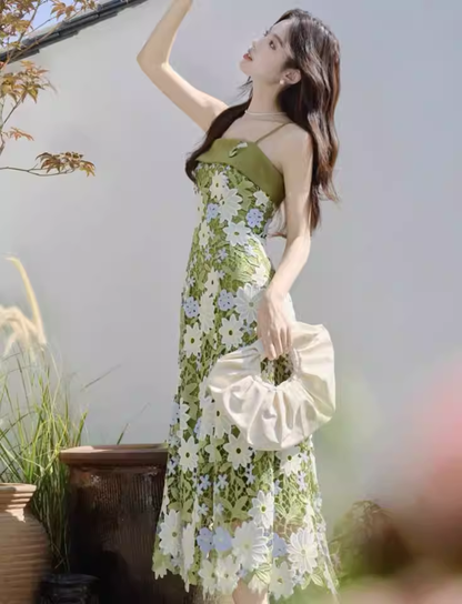 New Simple Short Sleeves Floral Design A-Line Dress TP3039