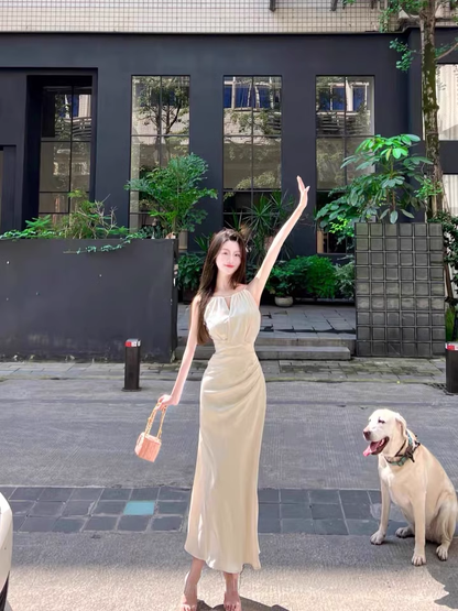 New Style White Sleeveless Beach Slim Halter Dress TP2984