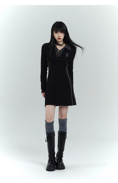 New Fashion Design Sense Short Black Long-sleeved Dress TP2935