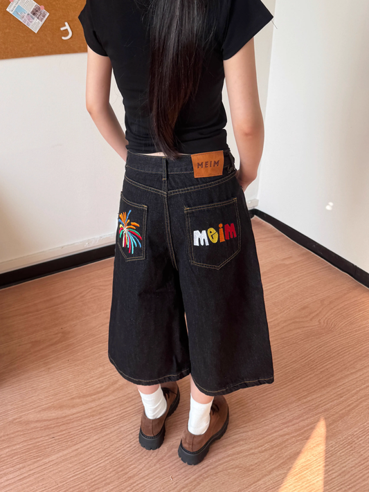 New Fashion Loose-fitting Letter Embroidery Design Street-style Casual Cropped Pants TP3232