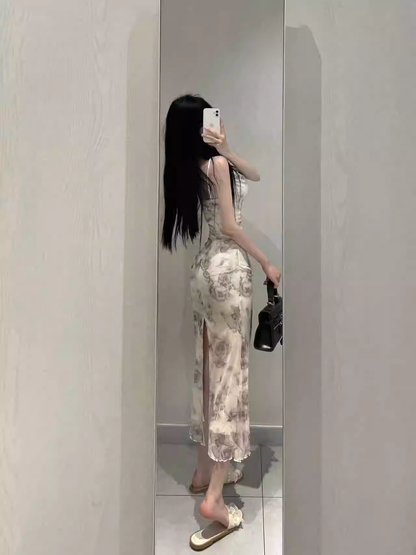 New Fashion Rose Floral Design A-line Sleeveless Spaghetti Strap Dress TP3283