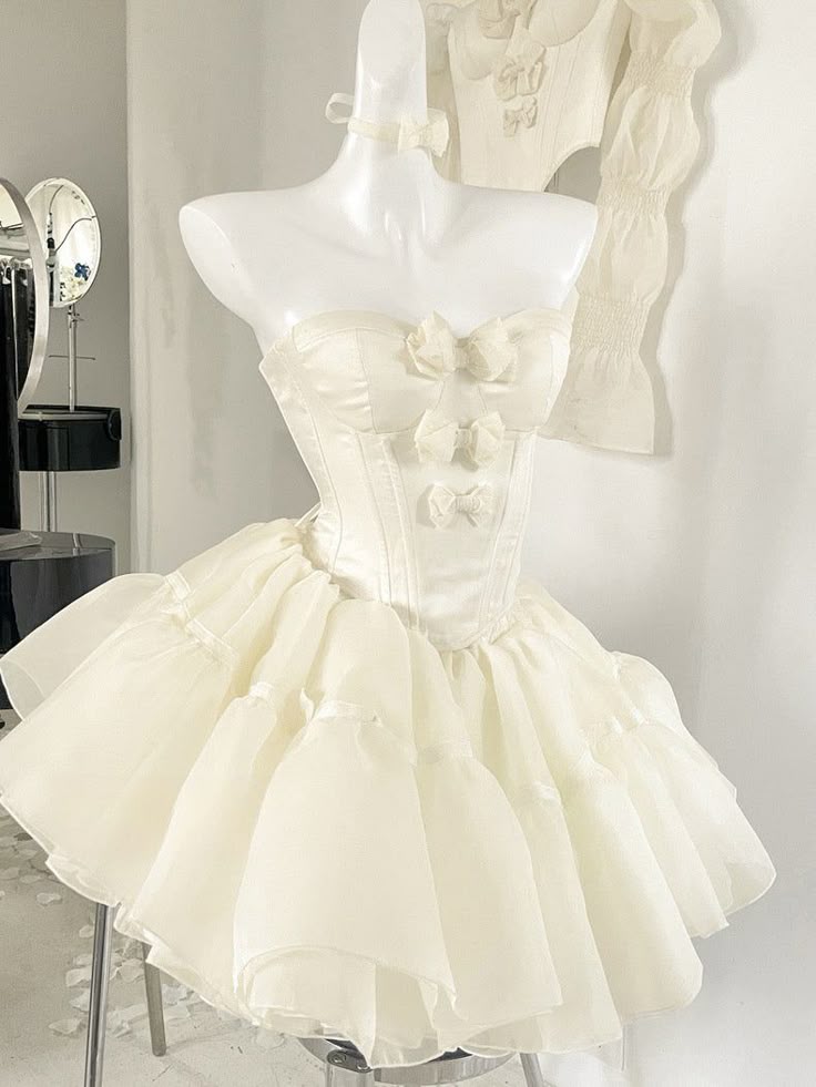 New Fashion Bow Design Sleeveless Strapless Mini Party Dress Cream White Homecoming Dress TP3392