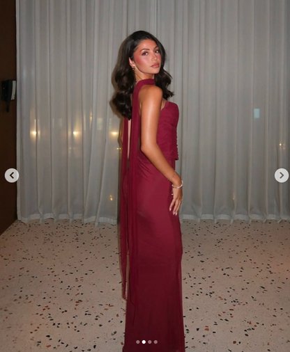 Chic Burgundy Off-the-shoulder Mermaid Floor-length Prom Dress Evening Dress TP1992