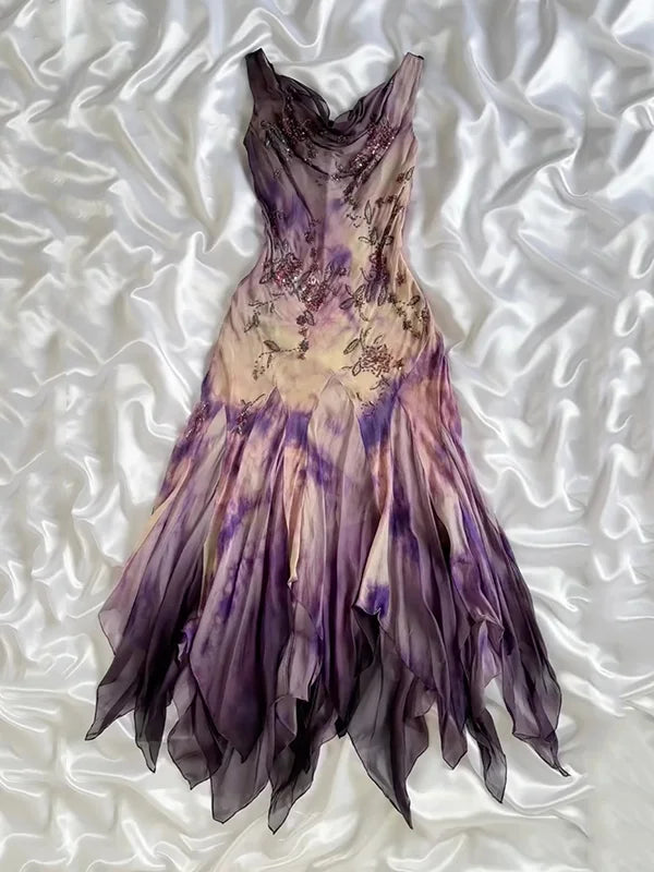 Vintage Embroidery Chiffon Beaded Ruffled Homecoming Dress Party Dress Cocktail Dress TP4680