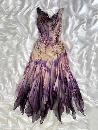 Vintage Embroidery Chiffon Beaded Ruffled Homecoming Dress Party Dress Cocktail Dress TP4680