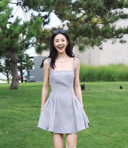 New Simple Square Collar Design A-line Sleeveless Spaghetti Strap Dress TP3282