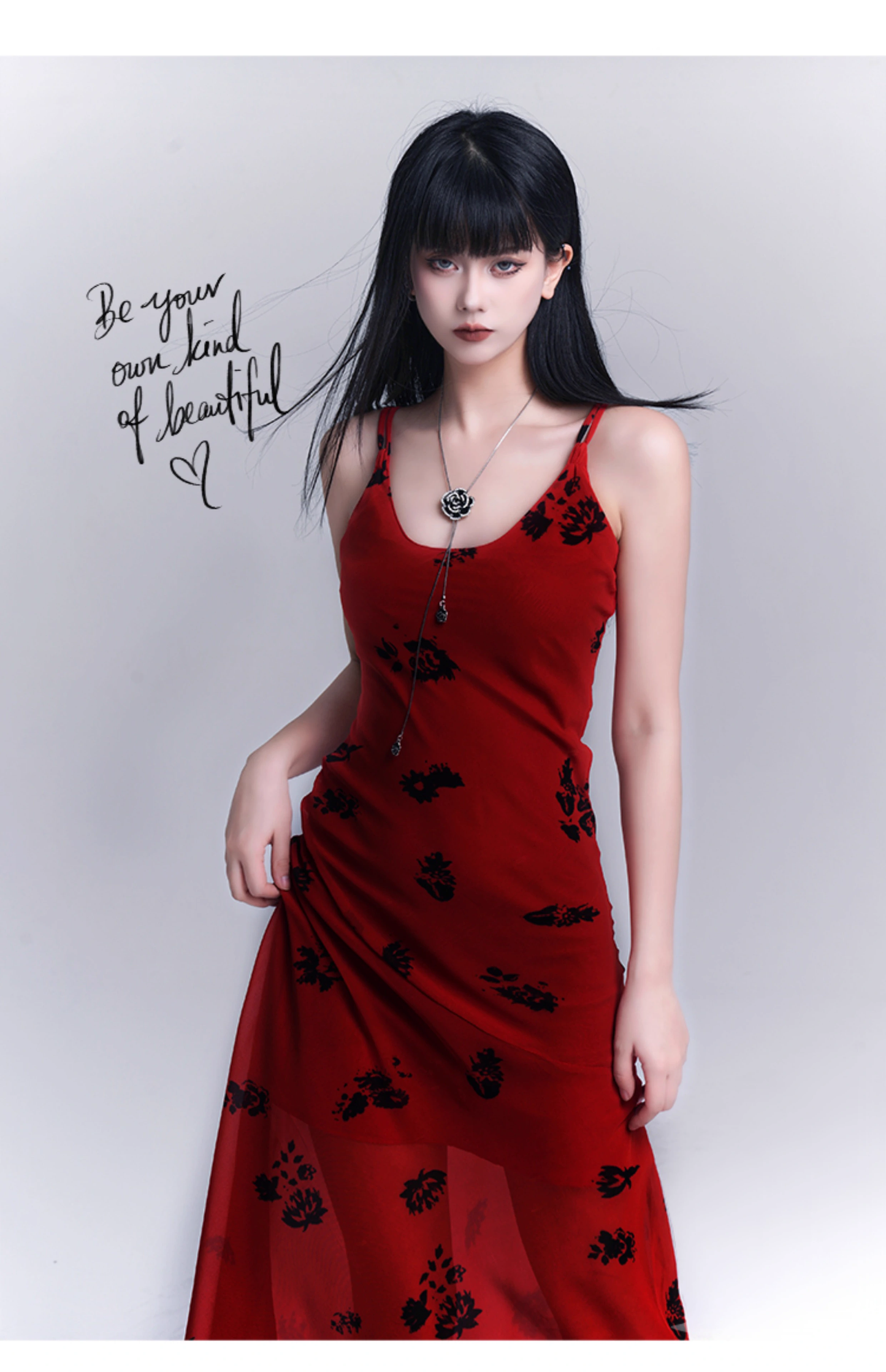 Simple Fashion Floral Pattern Design Spaghetti Strap Dress TP2948