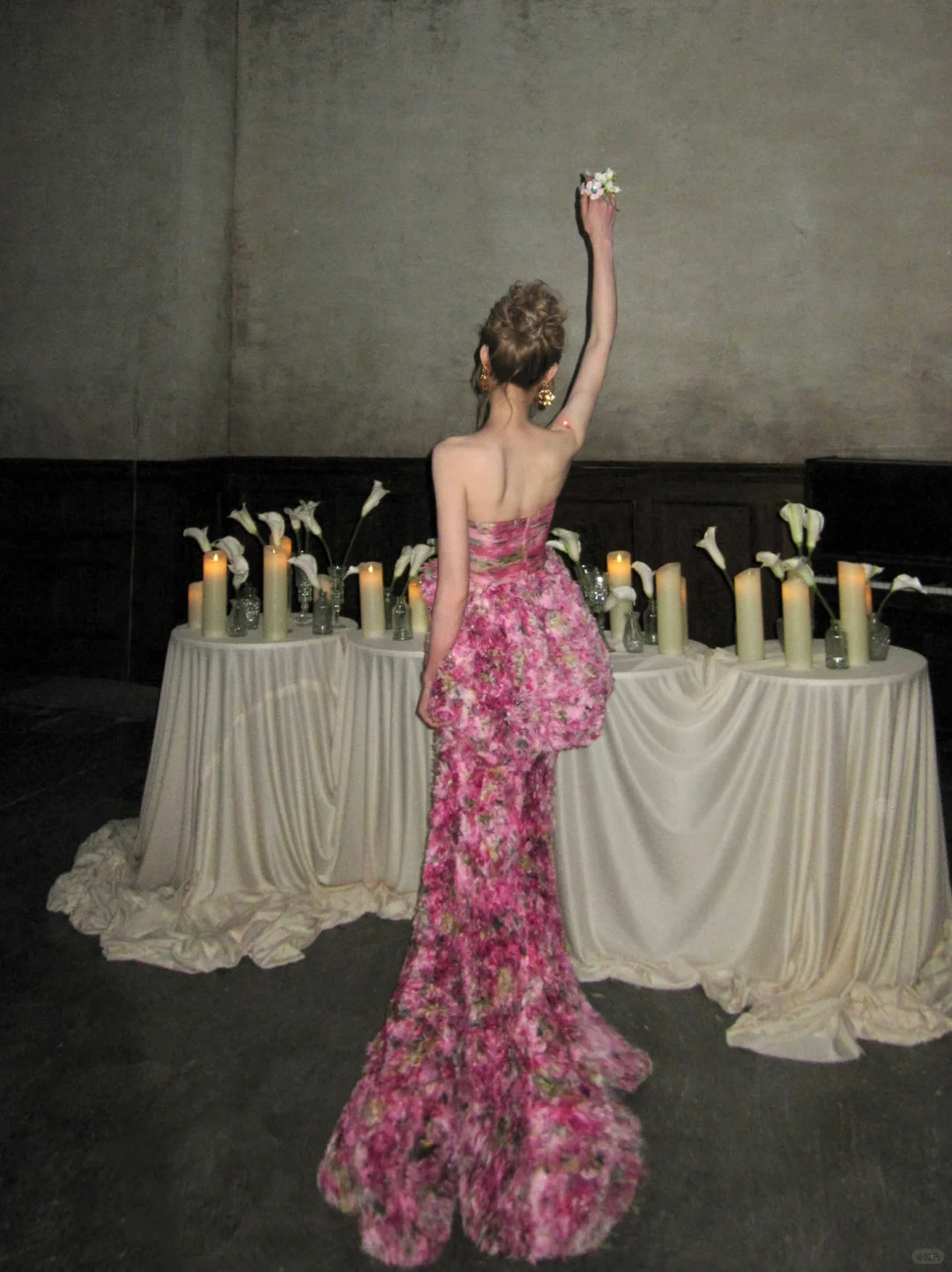 Vintage Pink Floral Strapless Mermaid Design Elegant Prom Dress Evening Dress TP4234