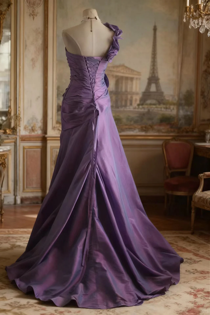 Vintage Lavender One-Shoulder Evening Gown 3D Floral Mermaid Prom Dress TP5647