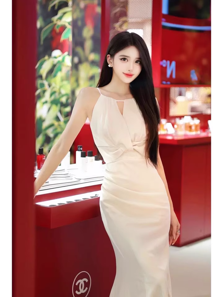New Style White Sleeveless Beach Slim Halter Dress TP2984