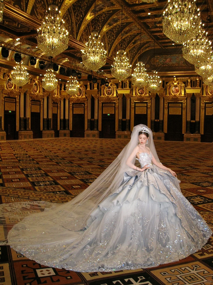 Gorgeous Shiny Beaded Sequined Sweetheart Design A-Line Wedding Dress Ball Gown Prom Dress Evening Dress TP4228