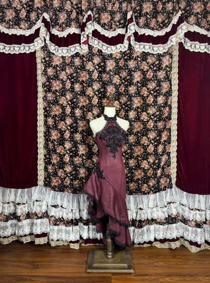 Elegant Burgundy Sequin Embroidery Halter-neck Prom Dress Evening Dress TP4390