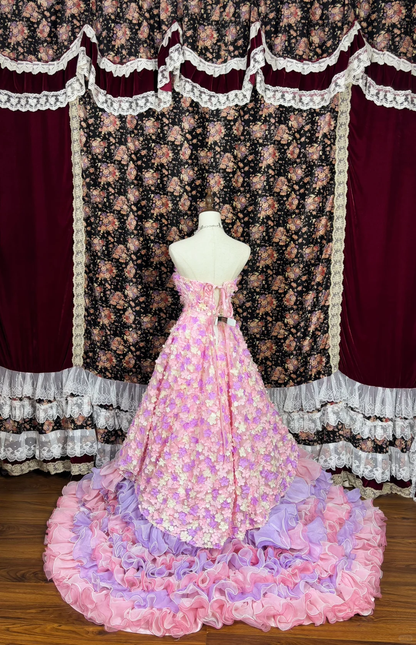 Gorgeous Applique Floral Sweet 16 Quinceanera Strapless A-Line Floor-length Tiered Prom Dress Evening Dress Ball Gown TP4389