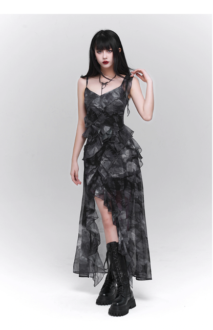 Fashion Vintage Butterfly irregular Dress Brim Design Spaghetti Strap Dress TP2912