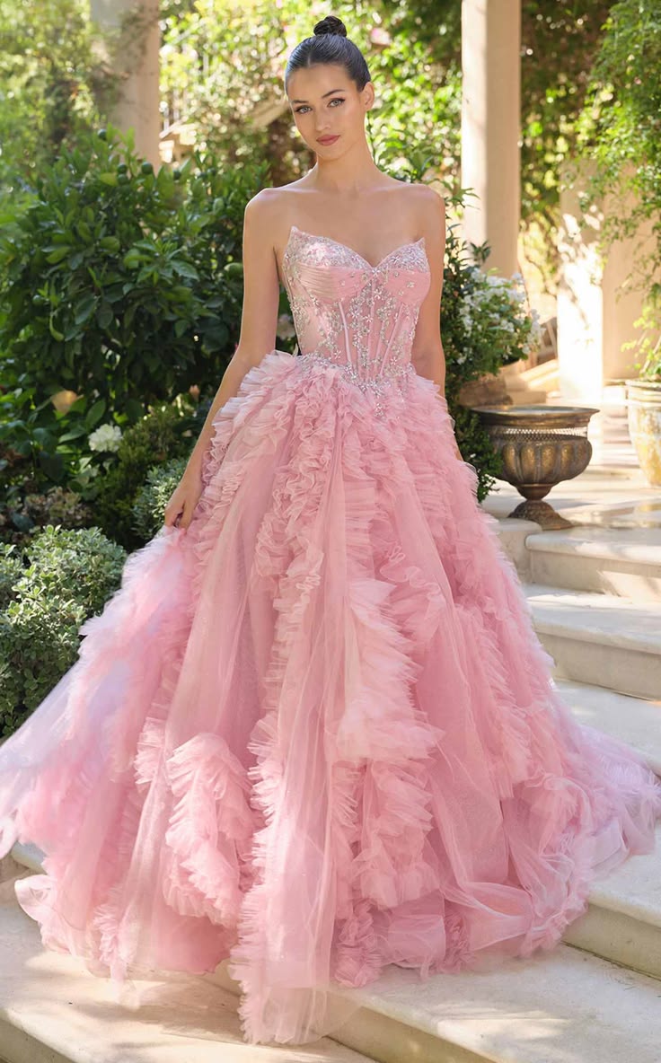 Glamorous Strapless Corset Ruffled Tulle Quinceanera Ball Gown TP5801