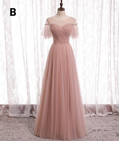 Elegant Pink Sweetheart A-Line Tulle Party Dress Evening Gown Bridesmaid Dress TP4292