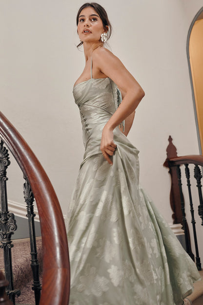 Vintage Floral Jacquard Spaghetti Strap Design Prom Dress Evening Dress TP4224