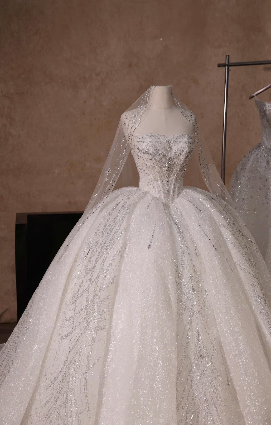 Elegant Strapless Sequined Beaded A-Line Tulle Wedding Dress TP5968