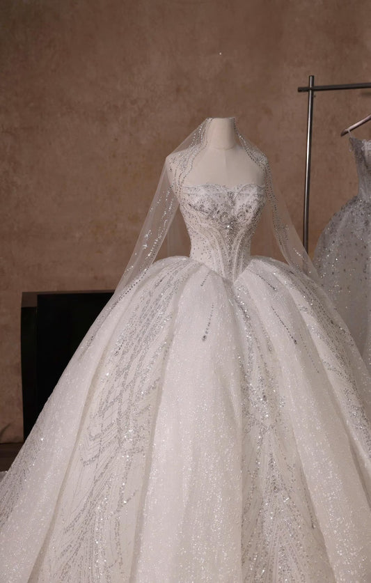 Elegant Strapless Sequined Beaded A-Line Tulle Wedding Dress TP5968