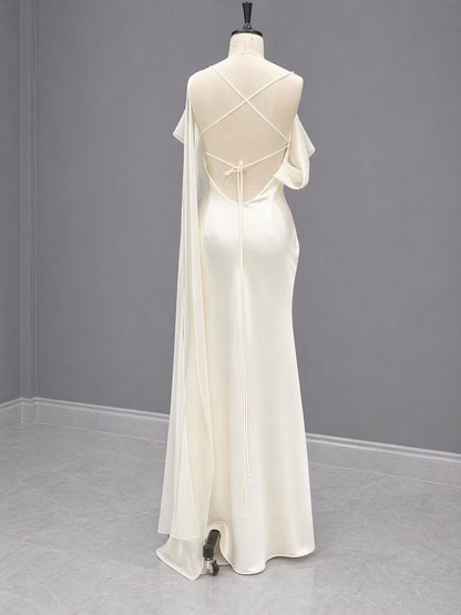 Elegant One-Shoulder Silk Satin Mermaid Wedding Dress TP5924