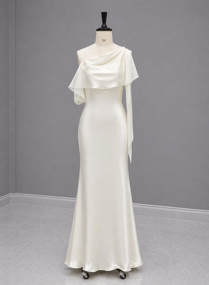 Elegant One-Shoulder Silk Satin Mermaid Wedding Dress TP5924