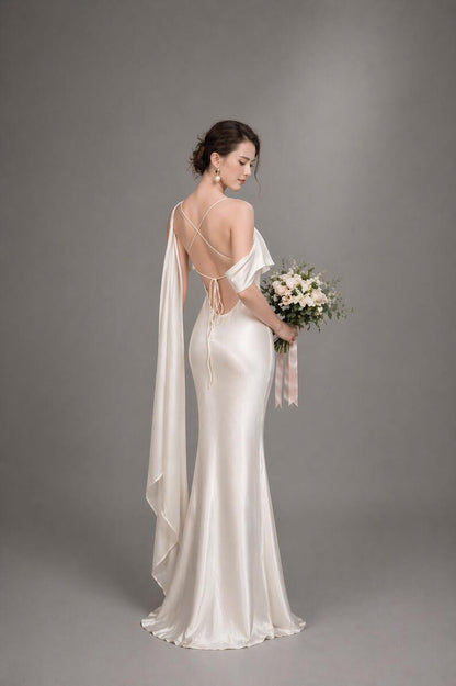Elegant One-Shoulder Silk Satin Mermaid Wedding Dress TP5924