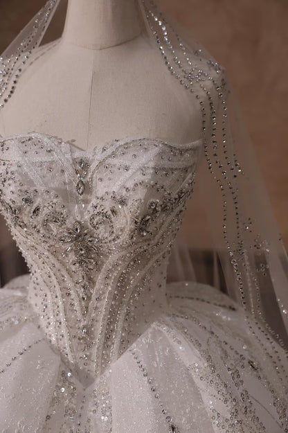 Elegant Strapless Sequined Beaded A-Line Tulle Wedding Dress TP5968