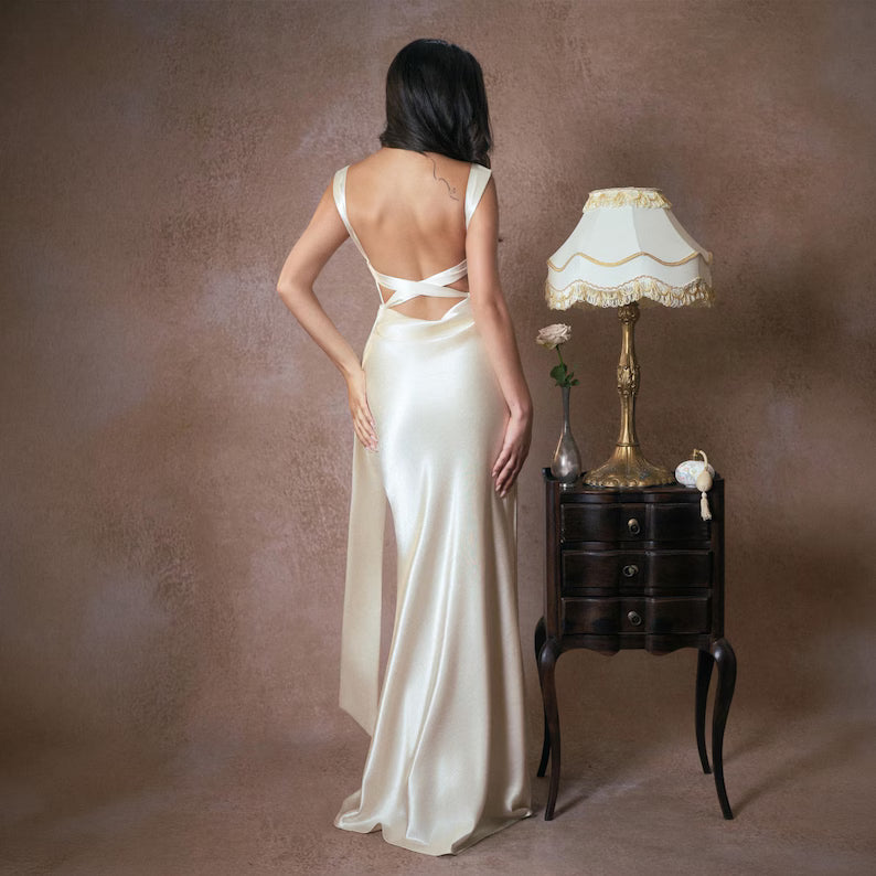 Vintage Square Neck Beaded Lace Bodice Satin Strap Mermaid Wedding Dress TP5923