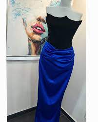 Elegant Mermaid Blue Off-the-shoulder Strapless Satin Long Ball Gown TP1751