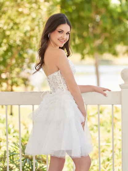 Charming Sweetheart White Lace Design A-line Strapless Homecoming Dress TP3623