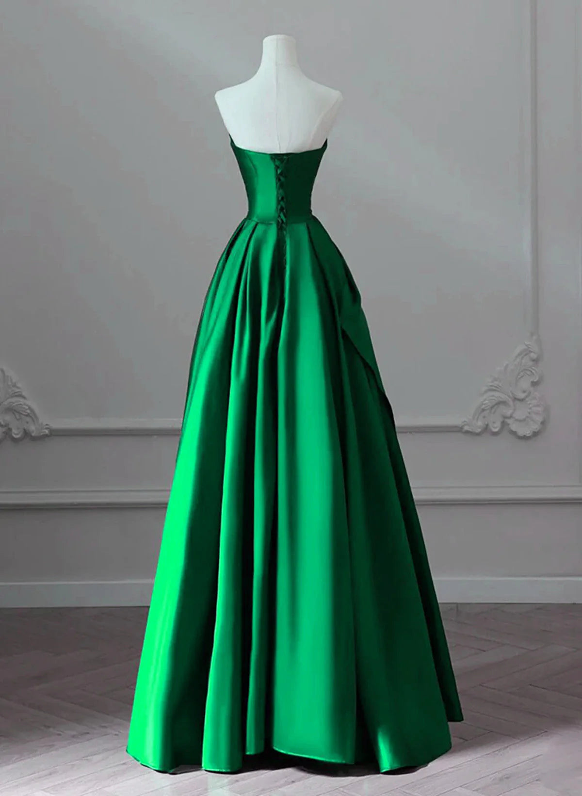 A-line Green Satin Lace-up Floor Length Party Dress, Green Satin Prom Dress TP1003