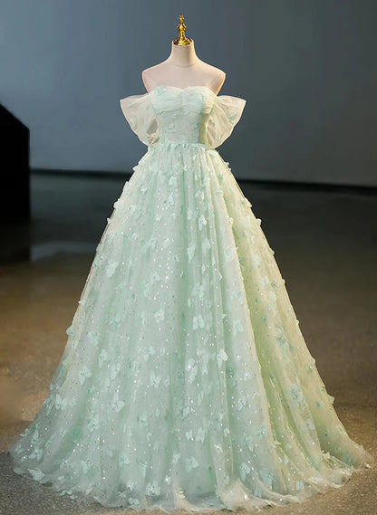 Green Tulle and Lace Long Formal Dress, Green Party Dress Prom Dress TP1007