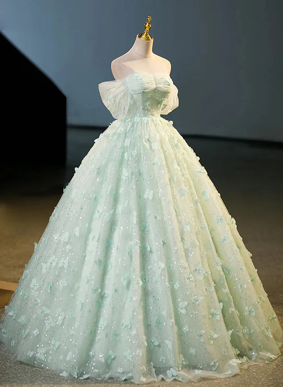 Green Tulle and Lace Long Formal Dress, Green Party Dress Prom Dress TP1007