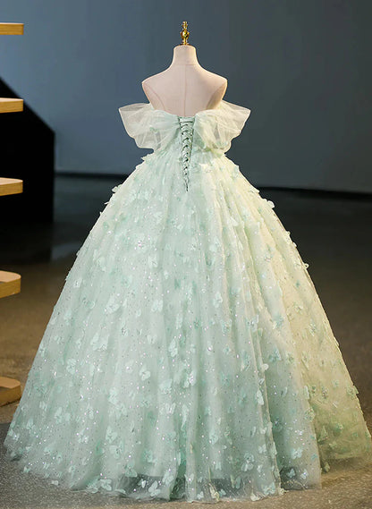 Green Tulle and Lace Long Formal Dress, Green Party Dress Prom Dress TP1007