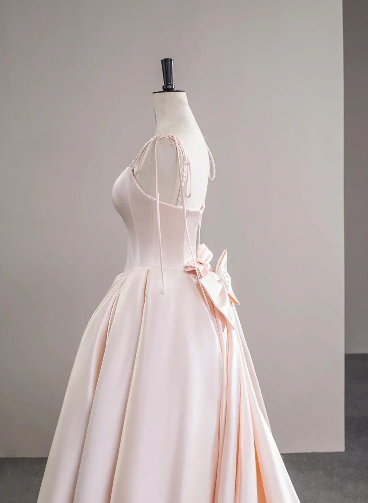 Pink Satin Straps Long Formal Dress with Bow, Pink Satin Prom Dress Party Dress TP1010