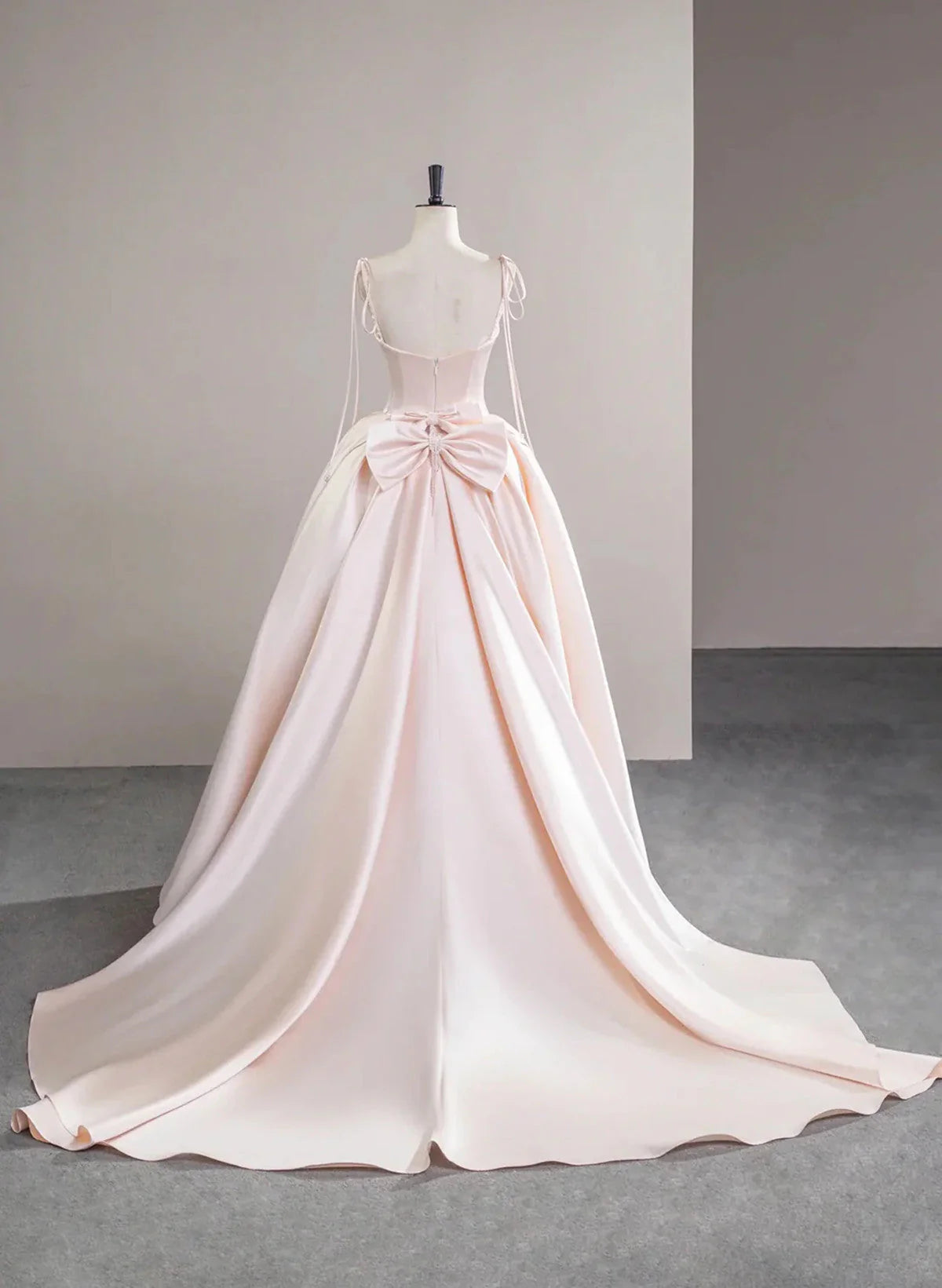Pink Satin Straps Long Formal Dress with Bow, Pink Satin Prom Dress Party Dress TP1010
