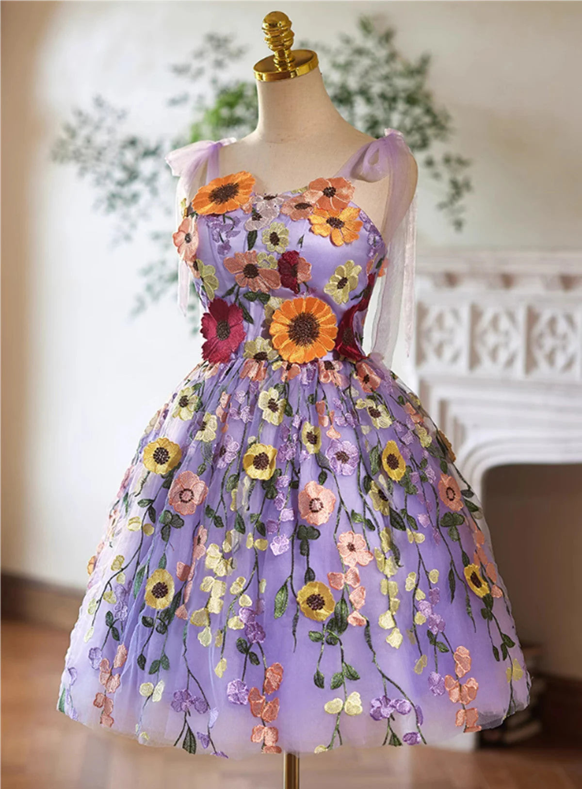 Cute Light Purple Lace Flowers Short Homecoming Dress, Purple Short Party Dress TP1013