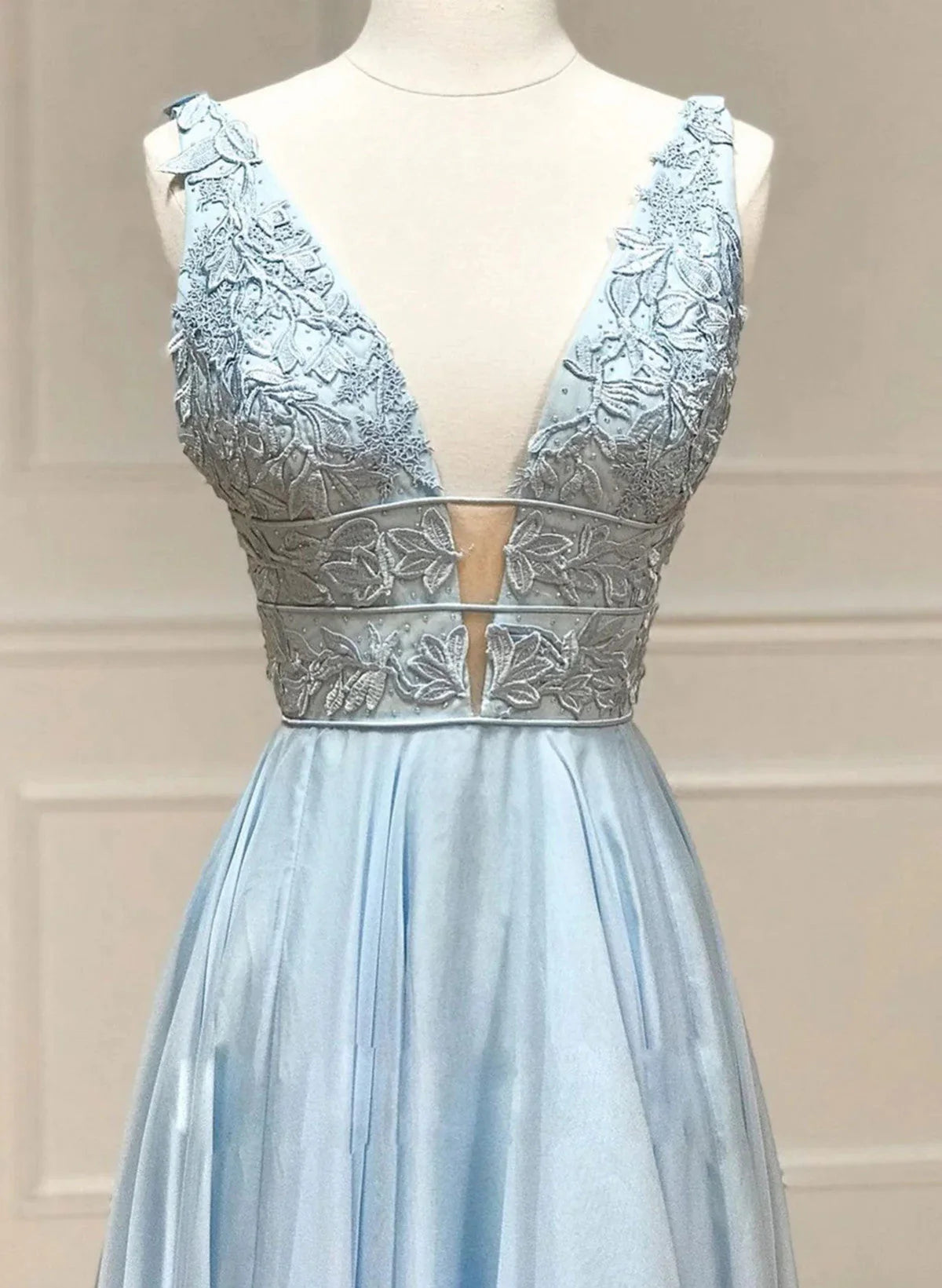 Light Blue Chiffon with Lace A-line Prom Dress, Light Blue Evening Dress TP1016
